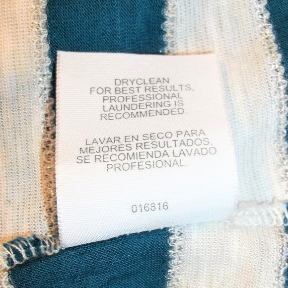 a.n.a. A New Approach Womens Top Blouse Size Small Striped Scoop Neck Teal White - Picture 6 of 6